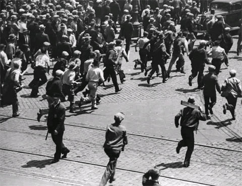 Streikende gehen am 21. Mai gegen die Hilfskräfte der Bürgerallianz vor